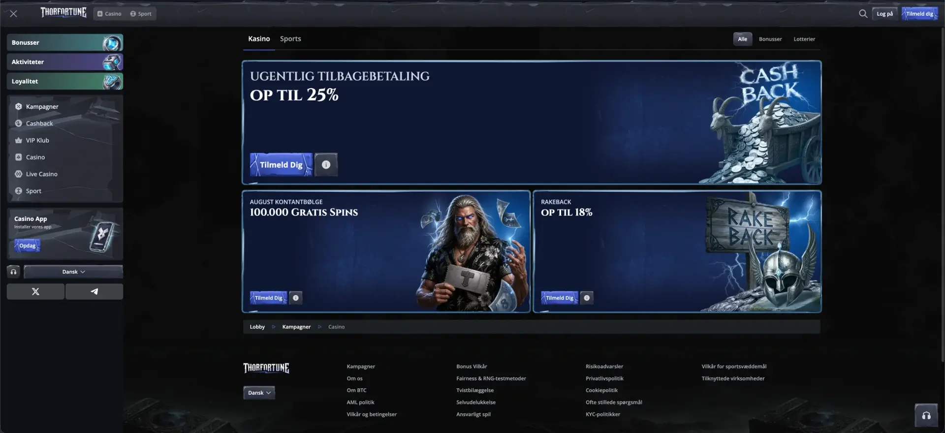 Casino bonusser og kampagner hos Thor Fortune