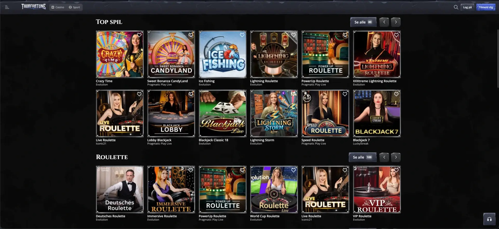 Live casino og roulette hos Thor Fortune