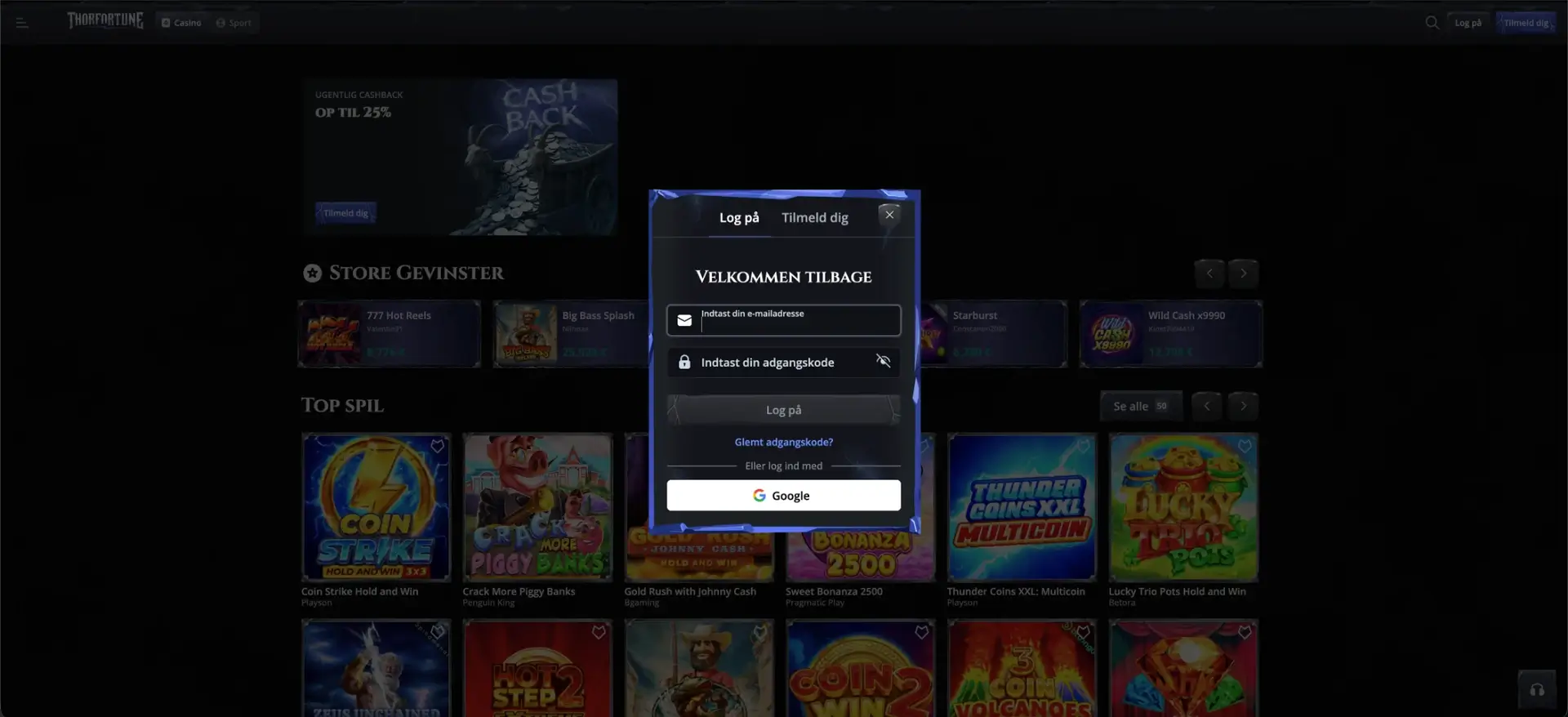 Login hos Thor Fortune