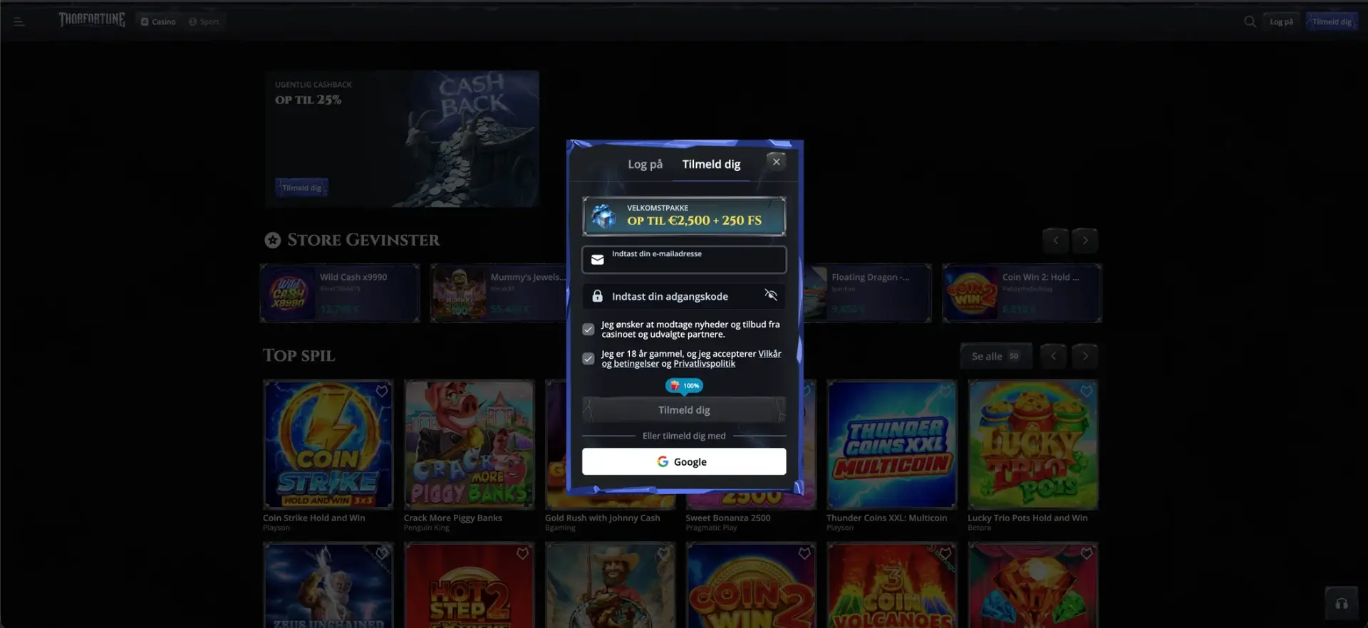 Registrering hos Thor Fortune