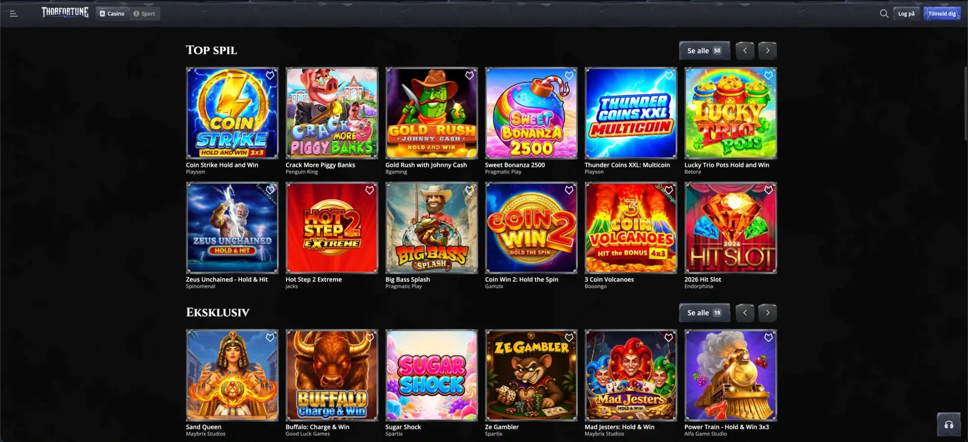 Topspil og eksklusive spil hos Thor Fortune